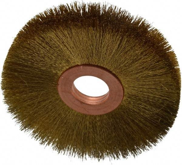 Osborn - 3" OD, 5/8" Arbor Hole, Crimped Brass Wheel Brush - 3/8" Face Width, 15/16" Trim Length, 0.005" Filament Diam, 15,000 RPM - Apex Tool & Supply