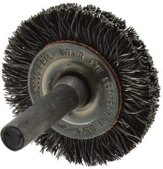 Osborn - 1-1/2" OD, 1/4" Shank Diam, Crimped Steel Wheel Brush - 3/8" Face Width, 9/32" Trim Length, 0.014" Filament Diam, 25,000 RPM - Apex Tool & Supply