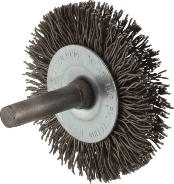 Osborn - 2" OD, 1/4" Shank Diam, Crimped Steel Wheel Brush - 3/8" Face Width, 7/16" Trim Length, 0.02" Filament Diam, 25,000 RPM - Apex Tool & Supply
