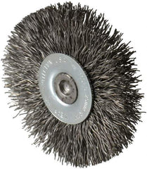 Osborn - 2-1/2" OD, 1/4" Shank Diam, Crimped Steel Wheel Brush - 7/16" Face Width, 11/16" Trim Length, 0.014" Filament Diam, 25,000 RPM - Apex Tool & Supply