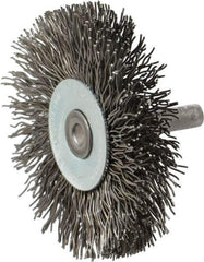 Osborn - 2-1/2" OD, 1/4" Shank Diam, Crimped Steel Wheel Brush - 7/16" Face Width, 11/16" Trim Length, 0.02" Filament Diam, 25,000 RPM - Apex Tool & Supply