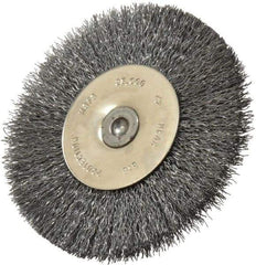 Osborn - 3" OD, 1/4" Shank Diam, Crimped Steel Wheel Brush - 7/16" Face Width, 3/4" Trim Length, 0.008" Filament Diam, 25,000 RPM - Apex Tool & Supply