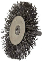 Osborn - 3" OD, 1/4" Shank Diam, Crimped Steel Wheel Brush - 7/16" Face Width, 3/4" Trim Length, 0.02" Filament Diam, 25,000 RPM - Apex Tool & Supply