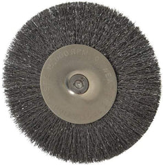 Osborn - 4" OD, 1/4" Shank Diam, Crimped Steel Wheel Brush - 1/2" Face Width, 1" Trim Length, 0.008" Filament Diam, 15,000 RPM - Apex Tool & Supply
