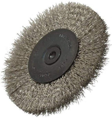 Osborn - 3" OD, 1/4" Shank Diam, Crimped Stainless Steel Wheel Brush - 7/16" Face Width, 3/4" Trim Length, 0.008" Filament Diam, 25,000 RPM - Apex Tool & Supply