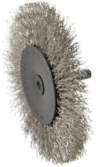 Osborn - 4" OD, 1/4" Shank Diam, Crimped Stainless Steel Wheel Brush - 1/2" Face Width, 1" Trim Length, 0.014" Filament Diam, 15,000 RPM - Apex Tool & Supply