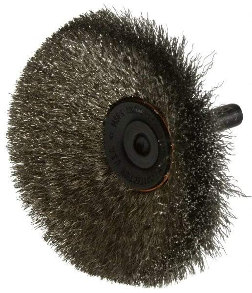 Osborn - 3" OD, 1/4" Shank Diam, Crimped Stainless Steel Wheel Brush - 7/16" Face Width, 15/16" Trim Length, 0.006" Filament Diam, 20,000 RPM - Apex Tool & Supply