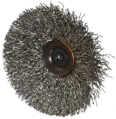 Osborn - 3" OD, 1/4" Shank Diam, Crimped Stainless Steel Wheel Brush - 7/16" Face Width, 15/16" Trim Length, 0.014" Filament Diam, 20,000 RPM - Apex Tool & Supply