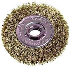 Osborn - 4" OD, M10x1.50 Arbor Hole, Crimped Steel Wheel Brush - 1/2" Face Width, 7/8" Trim Length, 0.014" Filament Diam, 15,000 RPM - Apex Tool & Supply