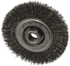Osborn - 4" OD, 5/8-11 Arbor Hole, Crimped Steel Wheel Brush - 1/2" Face Width, 0.014" Filament Diam, 15,000 RPM - Apex Tool & Supply