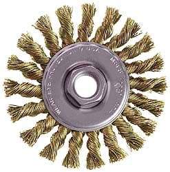 Osborn - 4" OD, M14x2.00 Arbor Hole, Knotted Stainless Steel Wheel Brush - 3/8" Face Width, 7/8" Trim Length, 0.014" Filament Diam, 20,000 RPM - Apex Tool & Supply