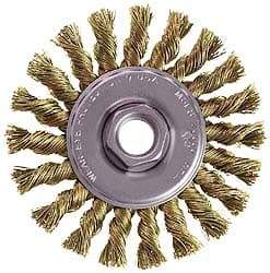 Osborn - 4" OD, M14x2.00 Arbor Hole, Knotted Stainless Steel Wheel Brush - 3/8" Face Width, 7/8" Trim Length, 0.02" Filament Diam, 20,000 RPM - Apex Tool & Supply