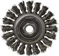 Osborn - 4" OD, 5/8-11 Arbor Hole, Knotted Steel Wheel Brush - 3/8" Face Width, 7/8" Trim Length, 0.014" Filament Diam, 20,000 RPM - Apex Tool & Supply