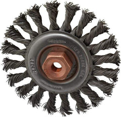 Osborn - 4" OD, 3/8-24 Arbor Hole, Knotted Steel Wheel Brush - 3/8" Face Width, 7/8" Trim Length, 0.02" Filament Diam, 20,000 RPM - Apex Tool & Supply