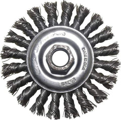 Osborn - 4" OD, 5/8-11 Arbor Hole, Knotted Steel Wheel Brush - 3/8" Face Width, 7/8" Trim Length, 0.02" Filament Diam, 20,000 RPM - Apex Tool & Supply