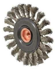 Osborn - 4" OD, 3/8-24 Arbor Hole, Knotted Stainless Steel Wheel Brush - 3/8" Face Width, 7/8" Trim Length, 0.014" Filament Diam, 20,000 RPM - Apex Tool & Supply