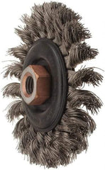 Osborn - 4" OD, 1/2-13 Arbor Hole, Knotted Stainless Steel Wheel Brush - 3/8" Face Width, 7/8" Trim Length, 0.014" Filament Diam, 20,000 RPM - Apex Tool & Supply