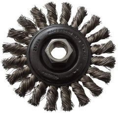 Osborn - 4" OD, 5/8-11 Arbor Hole, Knotted Stainless Steel Wheel Brush - 3/8" Face Width, 7/8" Trim Length, 0.014" Filament Diam, 20,000 RPM - Apex Tool & Supply