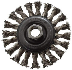Osborn - 4" OD, 5/8-11 Arbor Hole, Knotted Stainless Steel Wheel Brush - 3/8" Face Width, 7/8" Trim Length, 0.02" Filament Diam, 20,000 RPM - Apex Tool & Supply