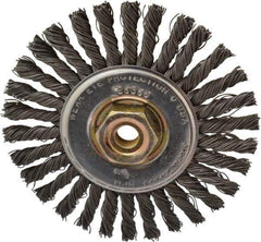 Osborn - 4" OD, M10x1.25 Arbor Hole, Knotted Steel Wheel Brush - 1/4" Face Width, 7/8" Trim Length, 0.02" Filament Diam, 20,000 RPM - Apex Tool & Supply