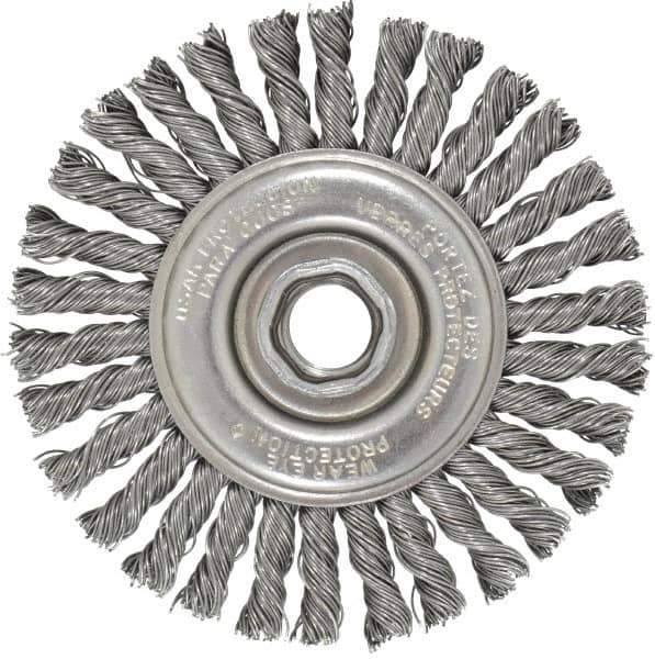 Osborn - 4" OD, 5/8-11 Arbor Hole, Knotted Steel Wheel Brush - 1/4" Face Width, 7/8" Trim Length, 0.02" Filament Diam, 20,000 RPM - Apex Tool & Supply