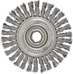 Osborn - 4" OD, 5/8-11 Arbor Hole, Knotted Steel Wheel Brush - 1/4" Face Width, 7/8" Trim Length, 0.02" Filament Diam, 20,000 RPM - Apex Tool & Supply