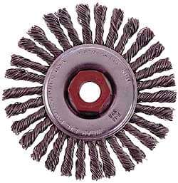 Osborn - 4" OD, 3/8-24 Arbor Hole, Knotted Stainless Steel Wheel Brush - 1/4" Face Width, 7/8" Trim Length, 0.02" Filament Diam, 20,000 RPM - Apex Tool & Supply