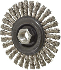 Osborn - 4" OD, 5/8-11 Arbor Hole, Knotted Stainless Steel Wheel Brush - 1/4" Face Width, 7/8" Trim Length, 0.02" Filament Diam, 20,000 RPM - Apex Tool & Supply