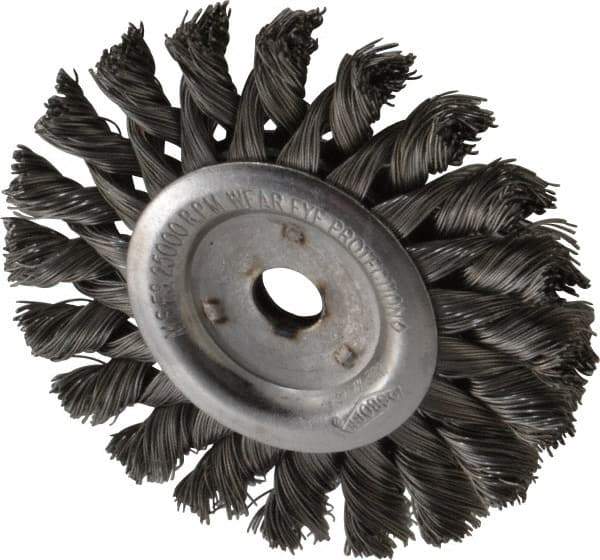 Osborn - 3" OD, 3/8" Arbor Hole, Knotted Steel Wheel Brush - 3/8" Face Width, 5/8" Trim Length, 0.014" Filament Diam, 25,000 RPM - Apex Tool & Supply