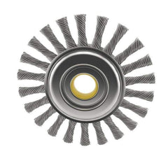 Osborn - 4" OD, 5/8" Arbor Hole, Knotted Steel Wheel Brush - 5/16" Face Width, 7/8" Trim Length, 0.014" Filament Diam, 20,000 RPM - Apex Tool & Supply