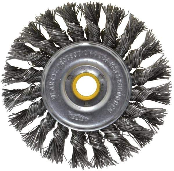 Osborn - 4" OD, 5/8" Arbor Hole, Knotted Steel Wheel Brush - 5/16" Face Width, 7/8" Trim Length, 0.02" Filament Diam, 20,000 RPM - Apex Tool & Supply