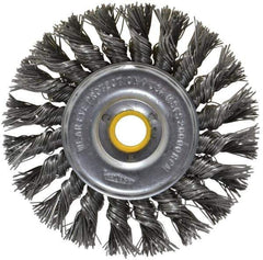 Osborn - 4" OD, 5/8" Arbor Hole, Knotted Steel Wheel Brush - 5/16" Face Width, 7/8" Trim Length, 0.02" Filament Diam, 20,000 RPM - Apex Tool & Supply