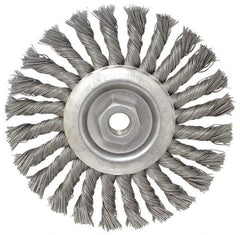 Osborn - 6" OD, 5/8-11 Arbor Hole, Knotted Steel Wheel Brush - 1/2" Face Width, 1-1/2" Trim Length, 0.025" Filament Diam, 9,000 RPM - Apex Tool & Supply