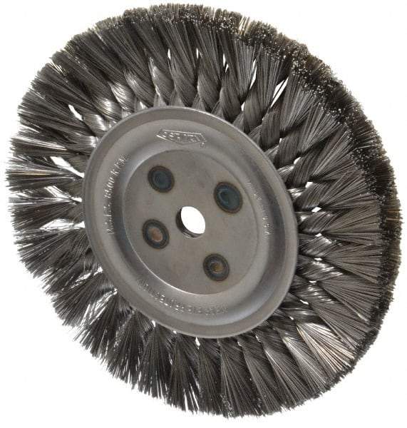 Osborn - 8" OD, 5/8" Arbor Hole, Knotted Steel Wheel Brush - 5/8" Face Width, 1-11/16" Trim Length, 0.014" Filament Diam, 8,500 RPM - Apex Tool & Supply
