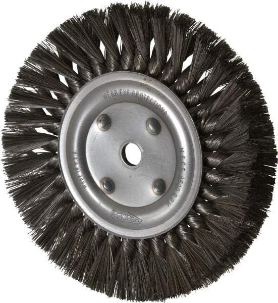 Osborn - 8" OD, 5/8" Arbor Hole, Knotted Steel Wheel Brush - 5/8" Face Width, 1-11/16" Trim Length, 0.016" Filament Diam, 8,500 RPM - Apex Tool & Supply