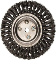 Osborn - 8" OD, 5/8" Arbor Hole, Knotted Steel Wheel Brush - 5/8" Face Width, 1-11/16" Trim Length, 0.025" Filament Diam, 8,500 RPM - Apex Tool & Supply