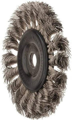 Osborn - 4" OD, 1/2" Arbor Hole, Knotted Stainless Steel Wheel Brush - 5/16" Face Width, 7/8" Trim Length, 0.014" Filament Diam, 20,000 RPM - Apex Tool & Supply