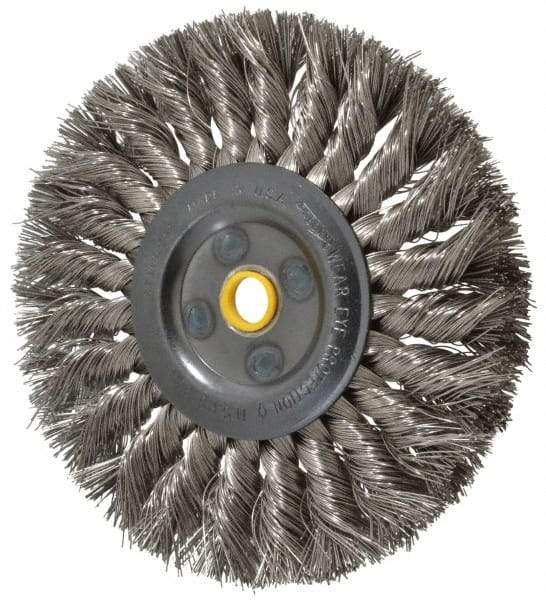 Osborn - 6" OD, 5/8" Arbor Hole, Knotted Stainless Steel Wheel Brush - 1/2" Face Width, 1-1/2" Trim Length, 0.016" Filament Diam, 9,000 RPM - Apex Tool & Supply