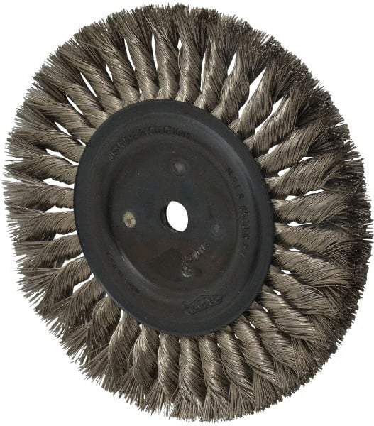 Osborn - 8" OD, 5/8" Arbor Hole, Knotted Stainless Steel Wheel Brush - 5/8" Face Width, 1-11/16" Trim Length, 0.016" Filament Diam, 8,500 RPM - Apex Tool & Supply