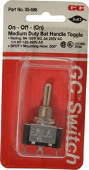 GC/Waldom - SPDT Medium Duty On-Off-On Toggle Switch - Solder Lug Terminal, Bat Handle Actuator, 1/4 hp at 125/250 VAC hp, 125 VAC at 6 A & 250 VAC at 3 A - Apex Tool & Supply