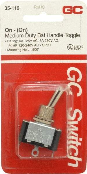 GC/Waldom - SPDT Medium Duty On-On Toggle Switch - Solder Lug Terminal, Bat Handle Actuator, 1/4 hp at 125/250 VAC hp, 125 VAC at 6 A & 250 VAC at 3 A - Apex Tool & Supply