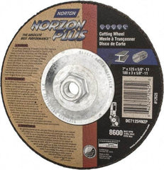 Norton - 7" Wheel Diam, 1/8" Wheel Thickness, Type 27 Depressed Center Wheel - Ceramic, 8,600 Max RPM, Compatible with Angle Grinder - Apex Tool & Supply