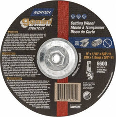 Norton - 9" Wheel Diam, 1/16" Wheel Thickness, Type 27 Depressed Center Wheel - Aluminum Oxide, 6,600 Max RPM, Compatible with Angle Grinder - Apex Tool & Supply