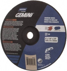 Norton - 24 Grit, 9" Wheel Diam, 1/4" Wheel Thickness, 7/8" Arbor Hole, Type 28 Depressed Center Wheel - Aluminum Oxide, 6,600 Max RPM, Compatible with Angle Grinder - Apex Tool & Supply