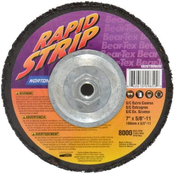 Norton - 7" Wheel Diam, 1/2" Wheel Thickness, Type 27 Depressed Center Wheel - Silicon Carbide, 8,000 Max RPM, Compatible with Angle Grinder, Drill, Flexible Shaft Motor & Straight Shaft Grinder - Apex Tool & Supply