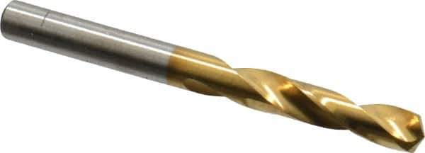 Chicago-Latrobe - 7/32" 135° Spiral Flute High Speed Steel Screw Machine Drill Bit - TiN Finish, Right Hand Cut, 1-1/4" Flute Length, 2-3/8" OAL, Split Point, Straight Shank - Apex Tool & Supply