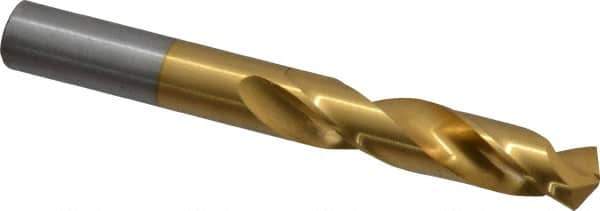 Chicago-Latrobe - 25/64" 135° Spiral Flute High Speed Steel Screw Machine Drill Bit - TiN Finish, Right Hand Cut, 1-7/8" Flute Length, 3-1/4" OAL, Split Point, Straight Shank - Apex Tool & Supply