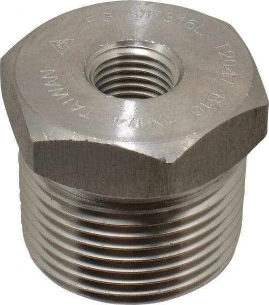 Merit Brass - 1 x 1/4" Grade 316/316L Stainless Steel Pipe Hex Bushing - MNPT x FNPT End Connections, 3,000 psi - Apex Tool & Supply