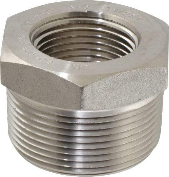 Merit Brass - 1-1/2 x 1" Grade 316/316L Stainless Steel Pipe Hex Bushing - MNPT x FNPT End Connections, 3,000 psi - Apex Tool & Supply