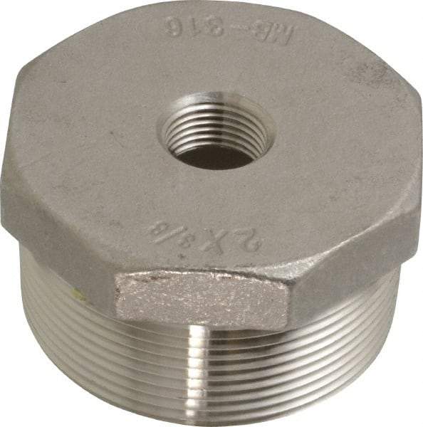 Merit Brass - 2 x 3/8" Grade 316 Stainless Steel Pipe Hex Bushing - MNPT x FNPT End Connections, 150 psi - Apex Tool & Supply